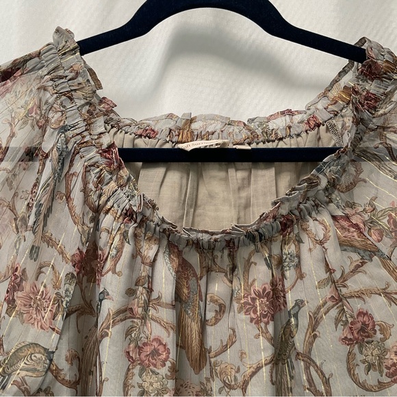 Soft Surroundings Aitana Dusty Pink Bird Floral Sheer Metallic Blouse M - Picture 5 of 10